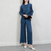 Luxury Plisse Striped Trousers Set